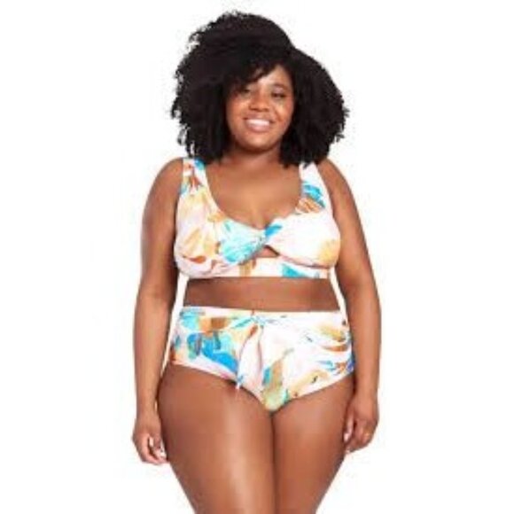 Plus Size 3X Lysa Tie Front Bikini Set With Abstract Print Fully Lined NWOT - Picture 1 of 9